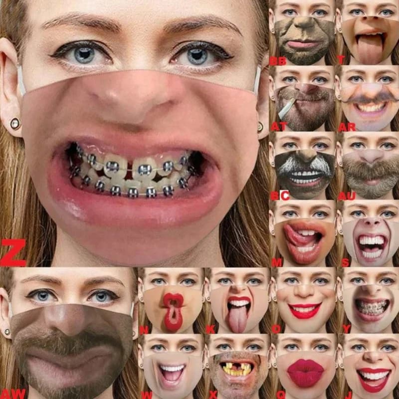NUOVO Divertente Uomo Donna Maschera per il viso Adulti Modello divertente Maschere per la bocca in cotone Maschera per esterni Maschera lavabile per il viso Halloween Cosplay