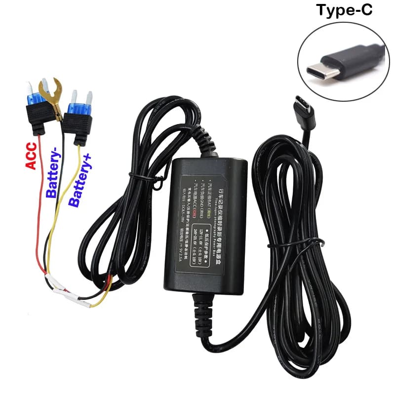 Type-C Buck Line 5v 3A DVR Hardwire Car dashboard camera charger for 70mai Dash Cam M500 24H Parking monitoring