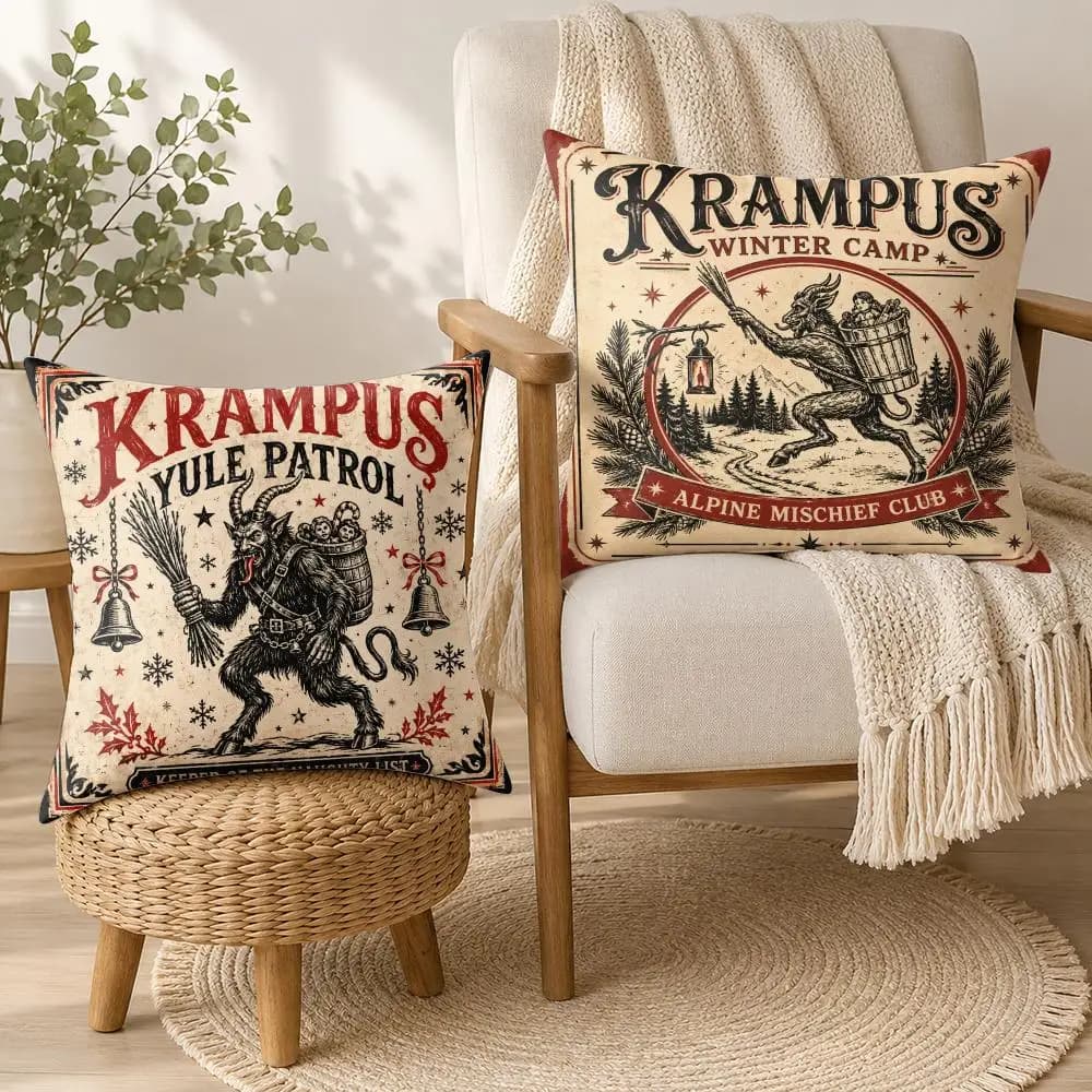 Krampus Christmas Cushion Cover Soft Plush Cushion Case Throw Pillowcase Cozy Home Sofa Bed Living Room Bedroom Decor
