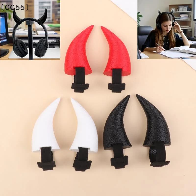 3D printed headphones with pointed devil horns - With self-mounting accessories - Suitable for gaming TV supports