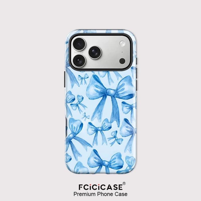 Fcicicase 2 in 1 Magnetic Phone Case For iPhone 17 Air 16 Pro Max 15 14 Plus 13 12 11 Blue Bow Knots Print For Magsafe Cover