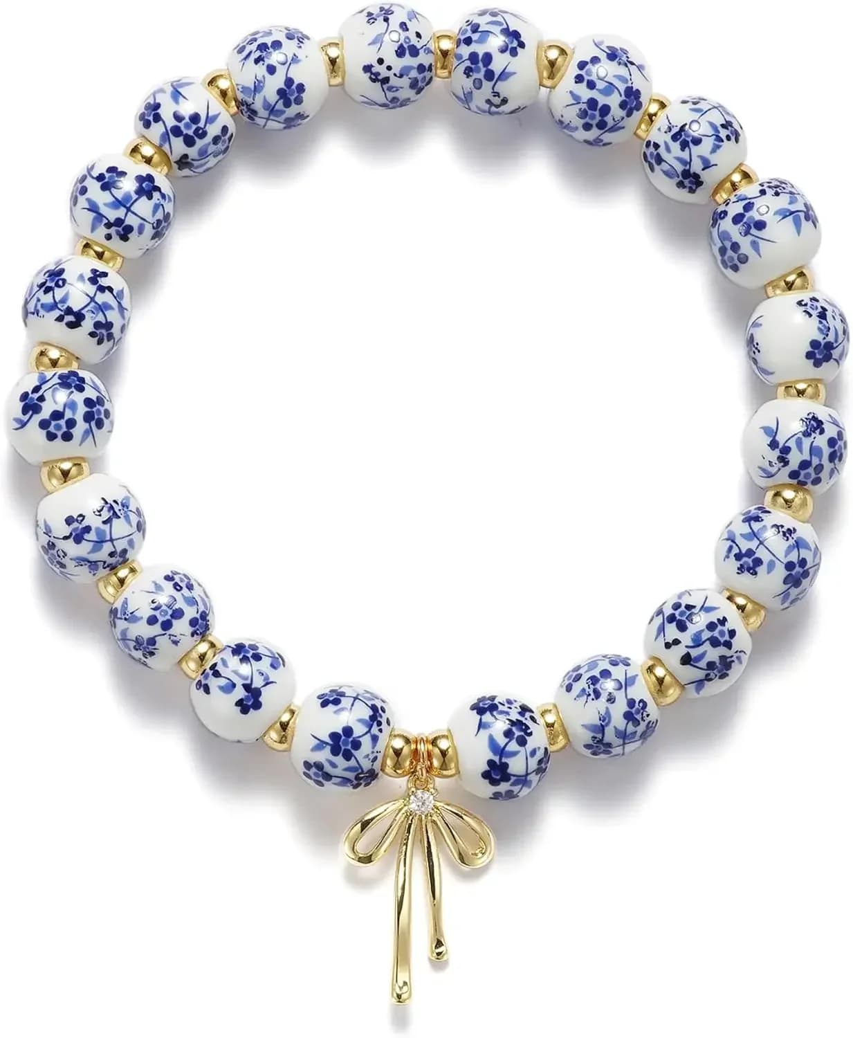 Braccialetto con Charm a Fiocco e Perline per Donne, Bracciale Vintage con Fiori, Gioiello Romantico Fatto a Mano con Perline Elastiche