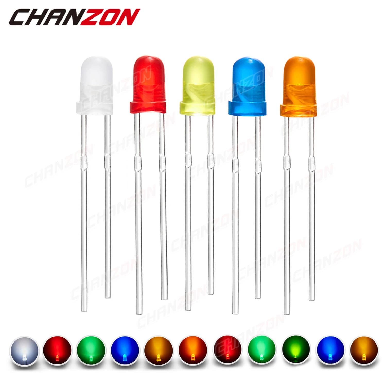 Kit diodi LED diffusi da 3 mm Bianco Rosso Verde Blu Giallo Arancione 2V 3V Lampadina Assortimento di emettitori di luce Set Circuito PCB Arduino fai da te
