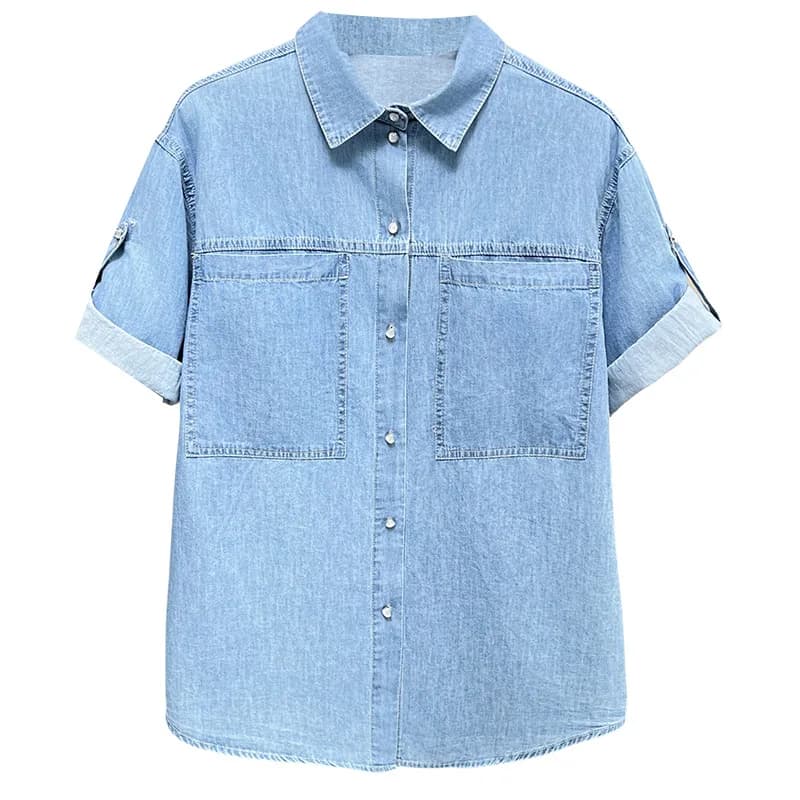 100 kg summer shirts New half sleeve jeans shirt fashionable Women's top strong size 7149
