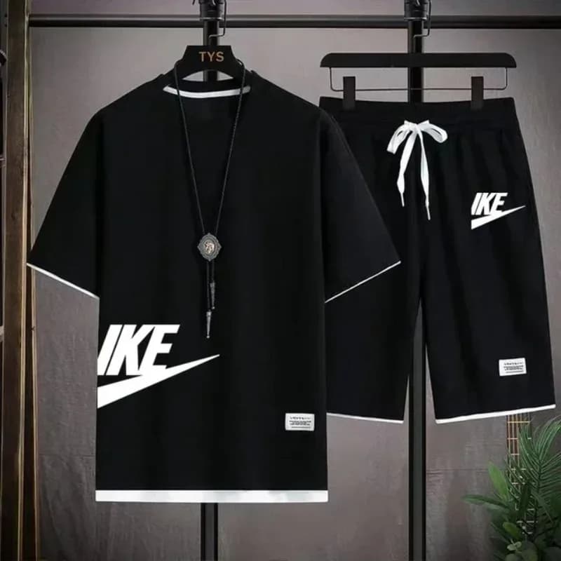 Summer Men's Waffle Short Sleeve Set with Letter Pattern Printed Breathable Leisure Sports Set Loose Street Wear M-3XL