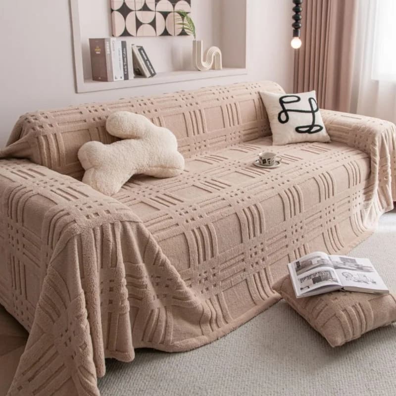 Fleece Warm Plush Sofa Towel Geometric Lines Jacquard Mordern Simple Pattern Multiuse Sofa Cover Blanket for Living Room