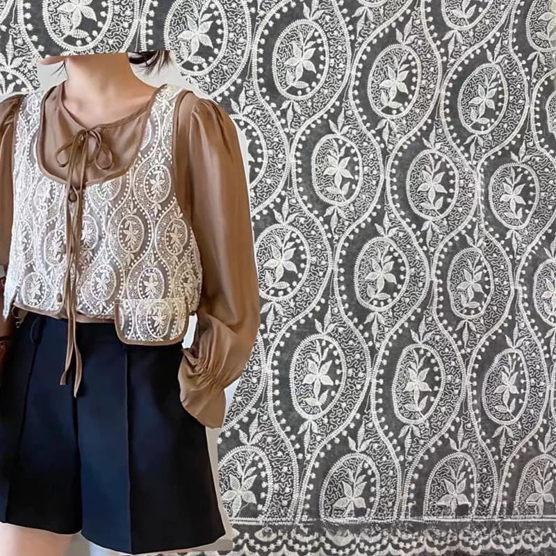Tessuto da ricamo in filo di cotone organza di pizzo, tessuto da ricamo a rete, abito da sposa fai da te e tessuto decorativo per gonna abito da sera