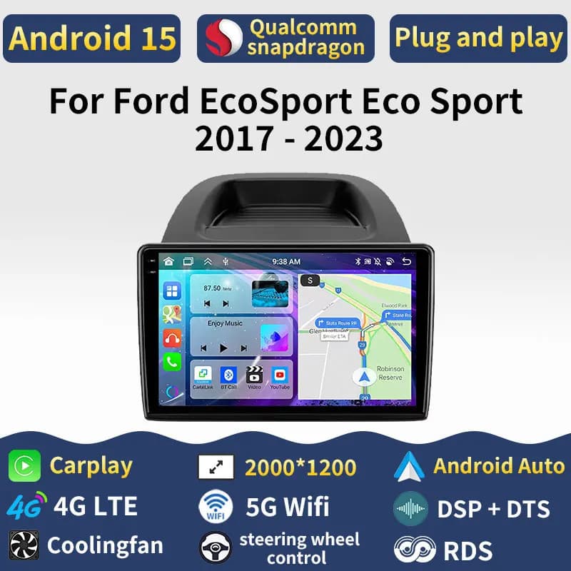 Android 15 Carplay For Ford EcoSport Eco Sport 2017 - 2023 Video GPS WIFI BT Multimedia 2din Auto Head Unit Car Radio Stereo DSP
