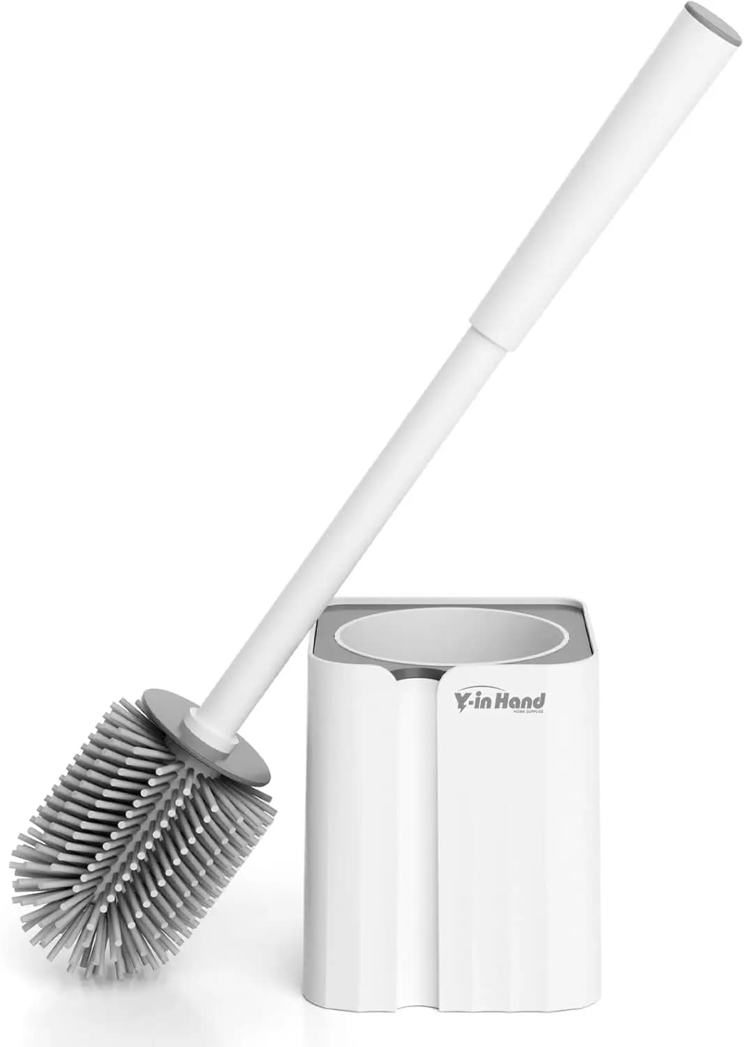 Set di spazzole e supporto per WC in silicone, montabile a parete, anti-goccia, compatto per camper, pulizia profonda, bianco