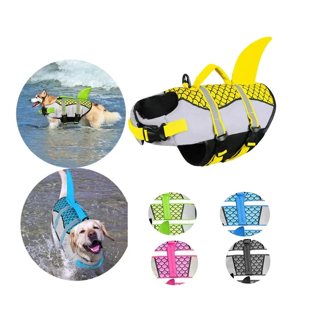 Giubbotto di Salvataggio per Cani Regolabile a Forma di Squalo con Maniglia di Salvataggio, Giubbotto Galleggiante a Forma di Sirena per Cani, per Spiaggia, Nautica, Piscina e Nuoto