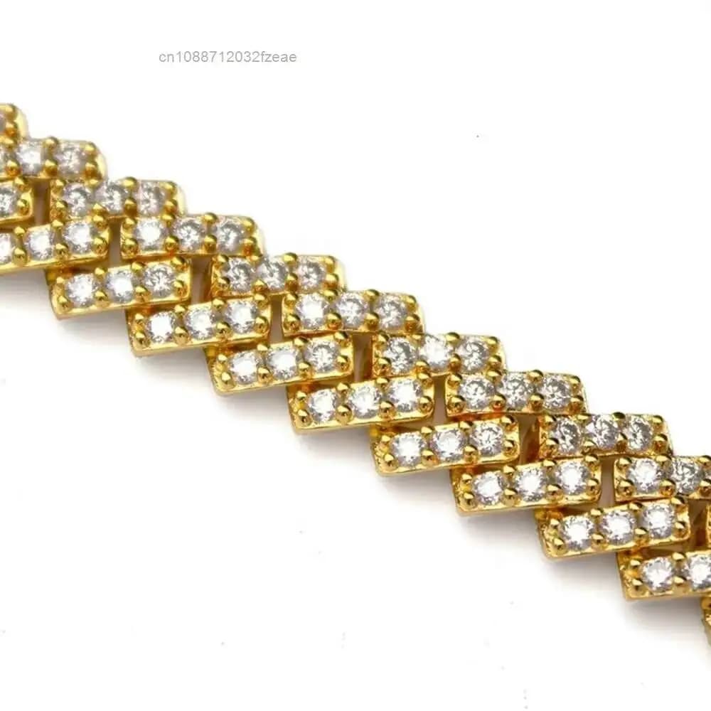 Luxury Hiphop 10mm Cuban Chain Bracelet Moissanite Iced Out Gold Cuban Link Bracelet in Stock.