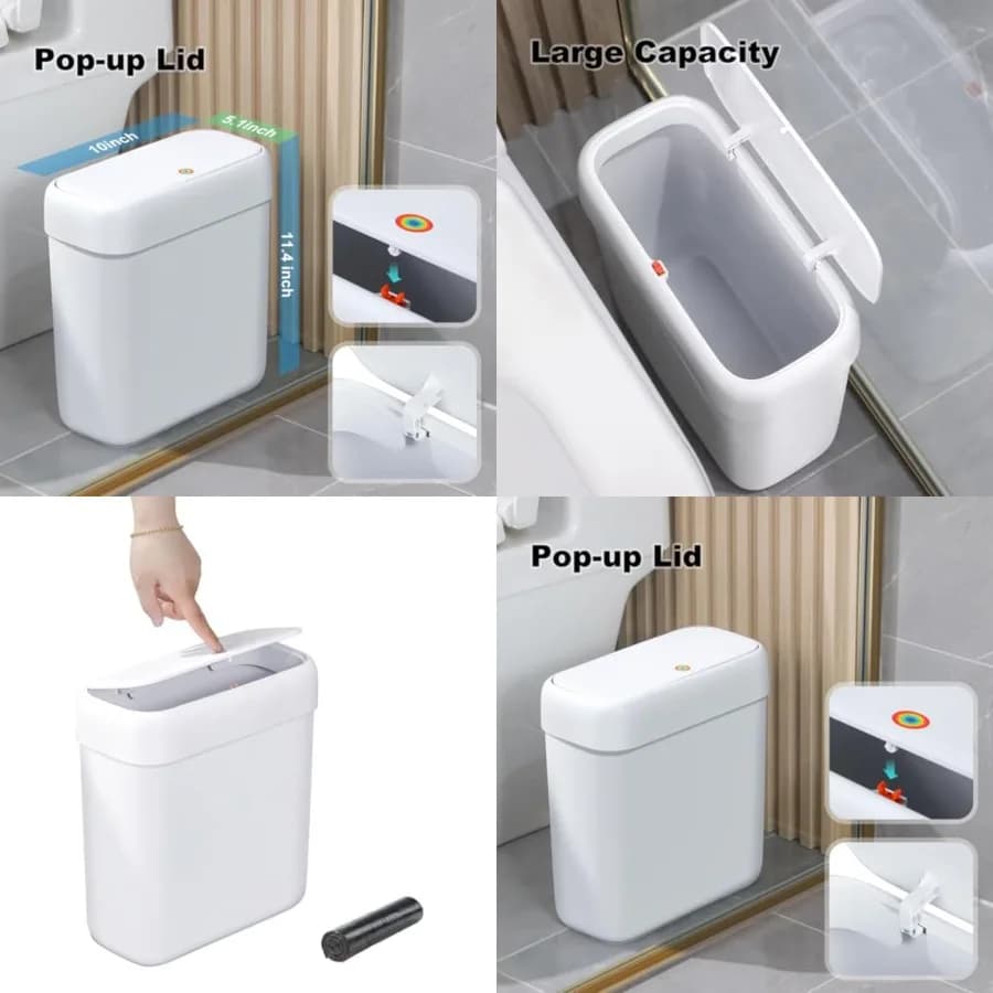 Cestino per Rifiuti da Bagno con Coperchio, 10L / 2,7 Galloni, Contenitore Sottile con Coperchio a Pressione per Camera da Letto, Camper, Ufficio, Cucina, Sala Artigianato