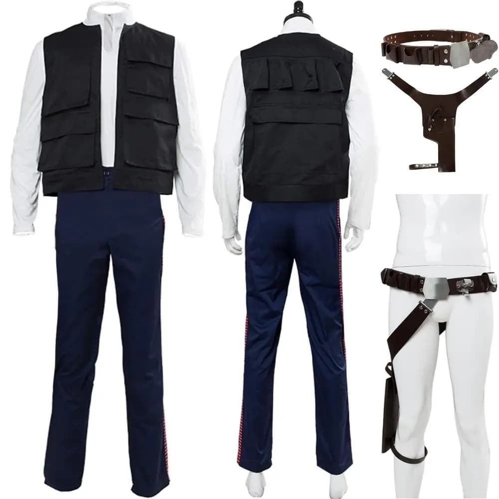 Han Solo Cosplay Fantasia Costume travestimento per uomini adulti uniforme camicia gilet pantaloni cintura abiti Halloween carnevale vestiti del partito