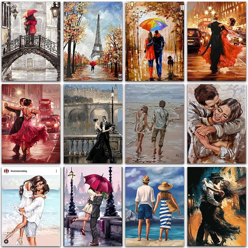 Pittura Diamante 5D Fai da Te Paesaggio Torre Eiffel Coppia Innamorata Arte Decorazione Casa Ricamo Mosaico Completo Quadrato e Rotondo Punto Croce