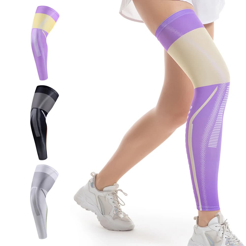1 paio di maniche a compressione per tutta la gamba, unisex, supporto a compressione per coscia, polpaccio e ginocchio, per corsa, basket