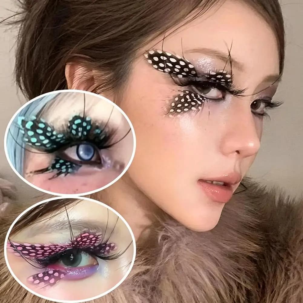 Ciglia Finte con Accessori a Piuma, Trucco Occhi, Effetto Ali di Farfalla, Onde e Punti, Ciglia Finte Stile Spicy Girl per Trucco Fai da Te