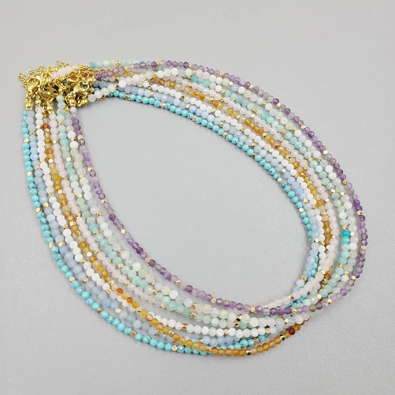 Collana con perline di pietre preziose curative di cristallo naturale Collana girocollo con perline di pietre preziose sfaccettate da 2-3 mm per donna
