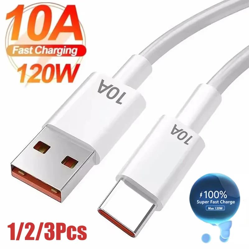 1/1.5/2M 120W 10A Cable Super Fast Charging USB To Type-C Cable For Android Highspeed Data Transfer For Xiaom i17 Cable 1/2/3Pcs