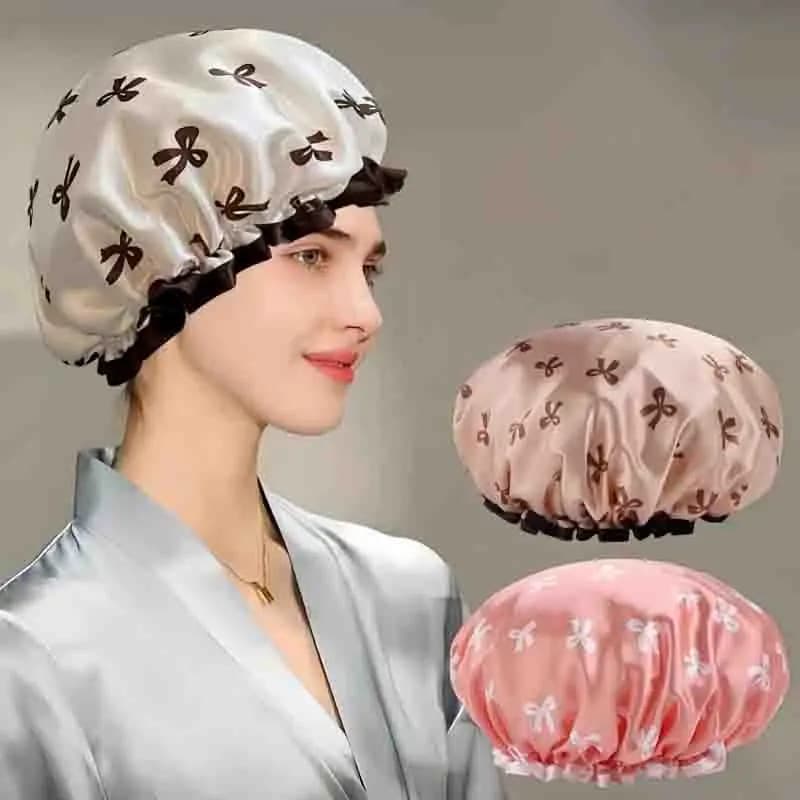 1/2/4/6 Pezzi Cuffie da Doccia Portatili a Doppio Strato per Uso Domestico, Cuffie da Bagno Stampate Impermeabili, Cuffie da Doccia Riutilizzabili, Cappelli per Capelli da Donna
