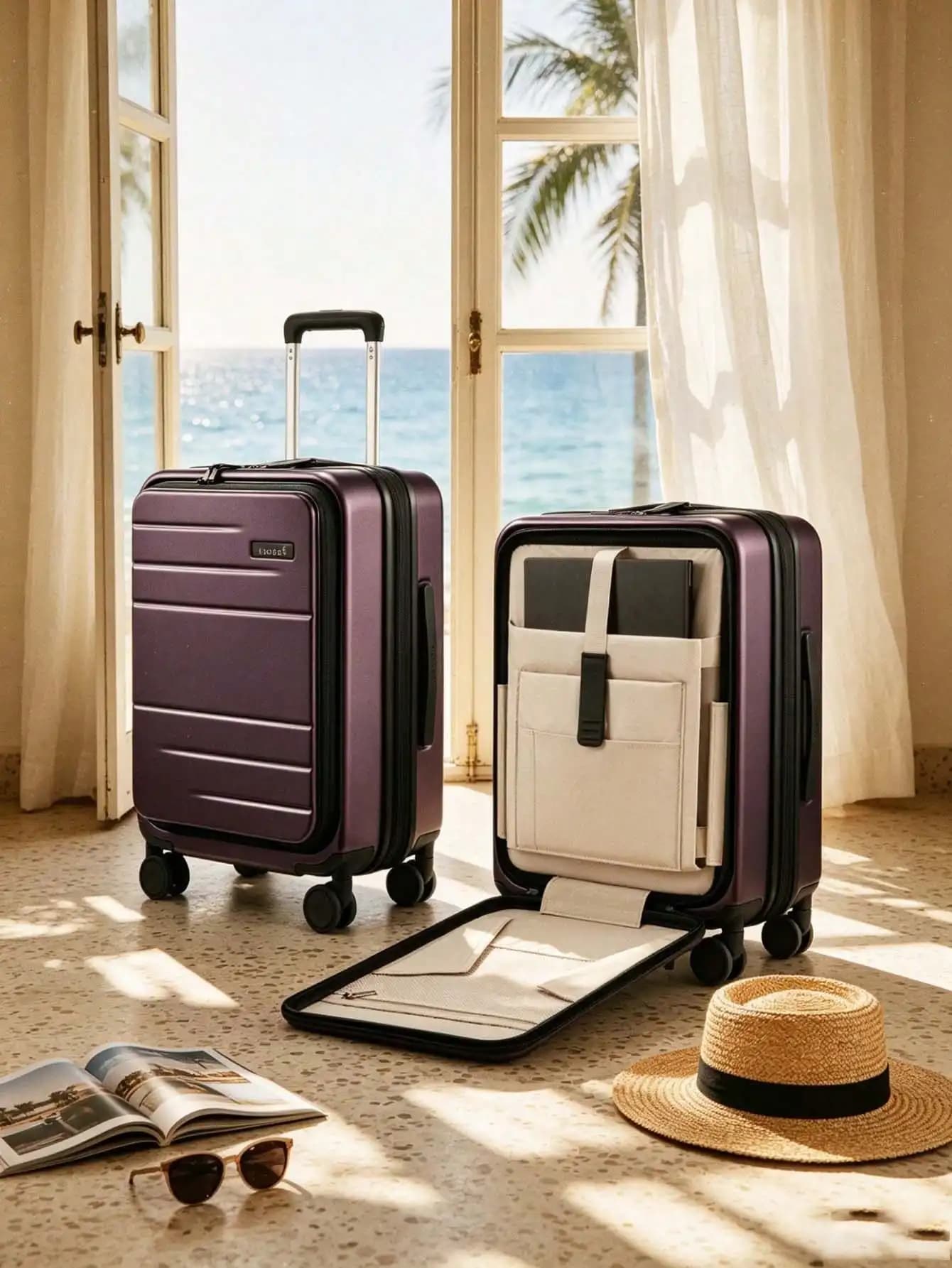 1pc 20-Inch Carry-On Luggage, 22x14x9 Airline Approved, Expandable Polycarbonate Suitcase With Front Pocket For Summer Travel