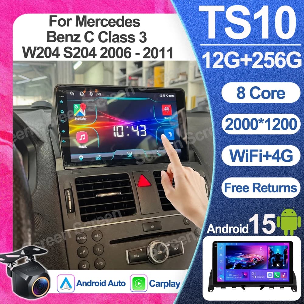 Android 15 Per Mercedes Benz Classe C 3 W204 S204 2006 - 2011 Autoradio Lettore Video Multimediale Bluetooth Mirror Link RDS WIFI 5G