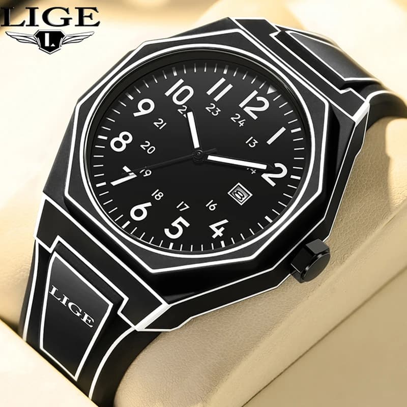 LIGE Men's Fashion Creative Watches Casual Men's Sports Wrist Watch Silicone Quartz Waterproof Date Chronograph Relogio Masculine