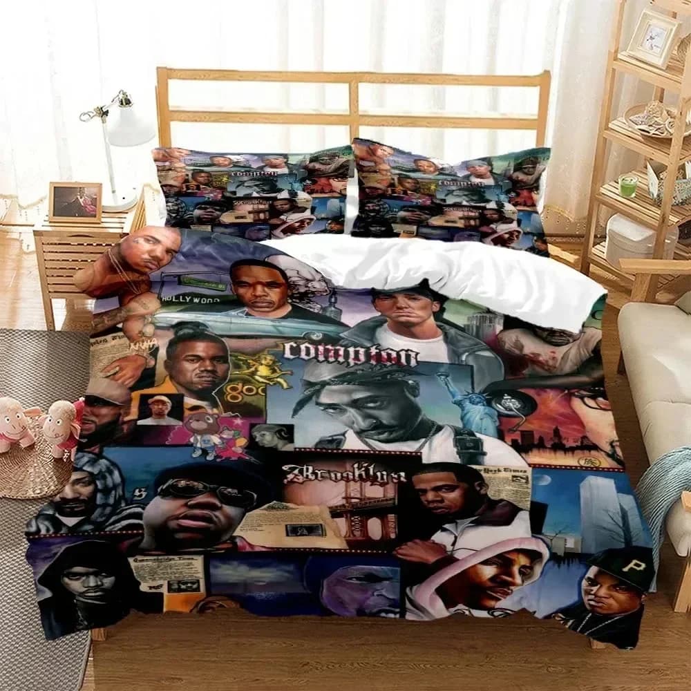Set di Biancheria da Letto Hip Hop Rapper, Copripiumino Stampato, Lenzuola e Federe, Set Completo per Letto Matrimoniale, Queen o King Size