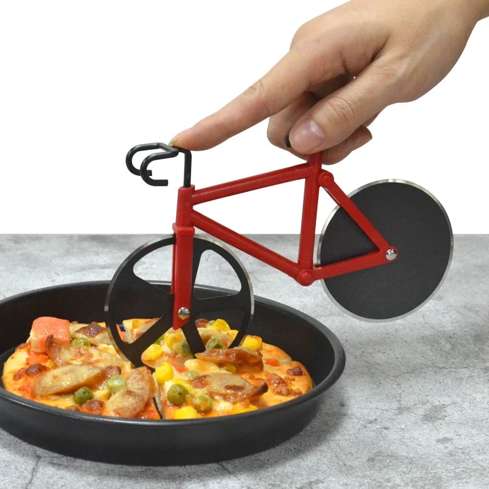 Coltello per pizza in acciaio inossidabile Coltello da taglio per pizza a forma di bicicletta a due ruote Strumento per pizza Coltelli per pizza rotondi per bici Utensili da cucina