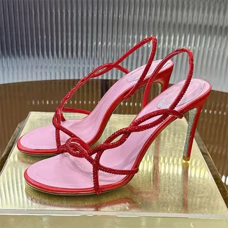 Summer Sandals with High Heel Women's Sandals with Cross Strap with Rhinestones Women's Elegant Shoes Crystal Heel Sandals bling Women's Sandals