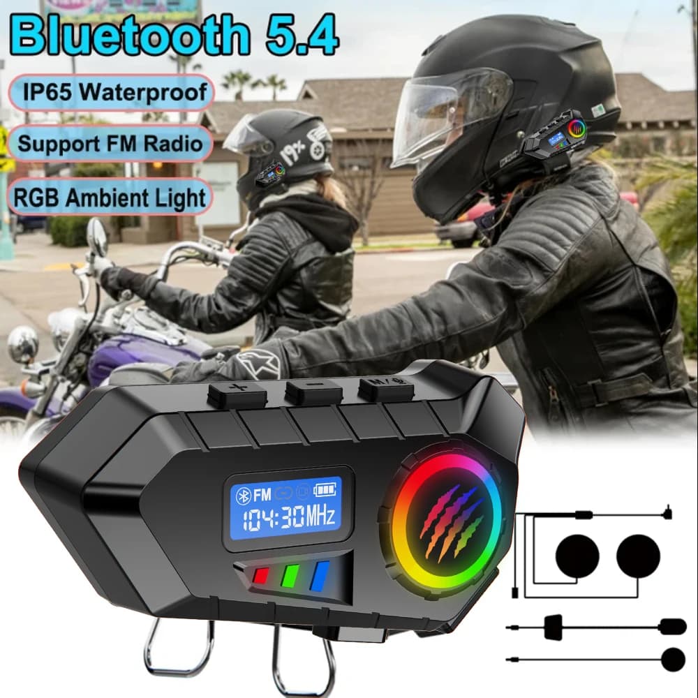 Auricolare per casco Bluetooth 5.4 Kit telefonico per chiamate in vivavoce wireless Auricolare impermeabile per moto Altoparlante per lettore musicale MP3 per Moto