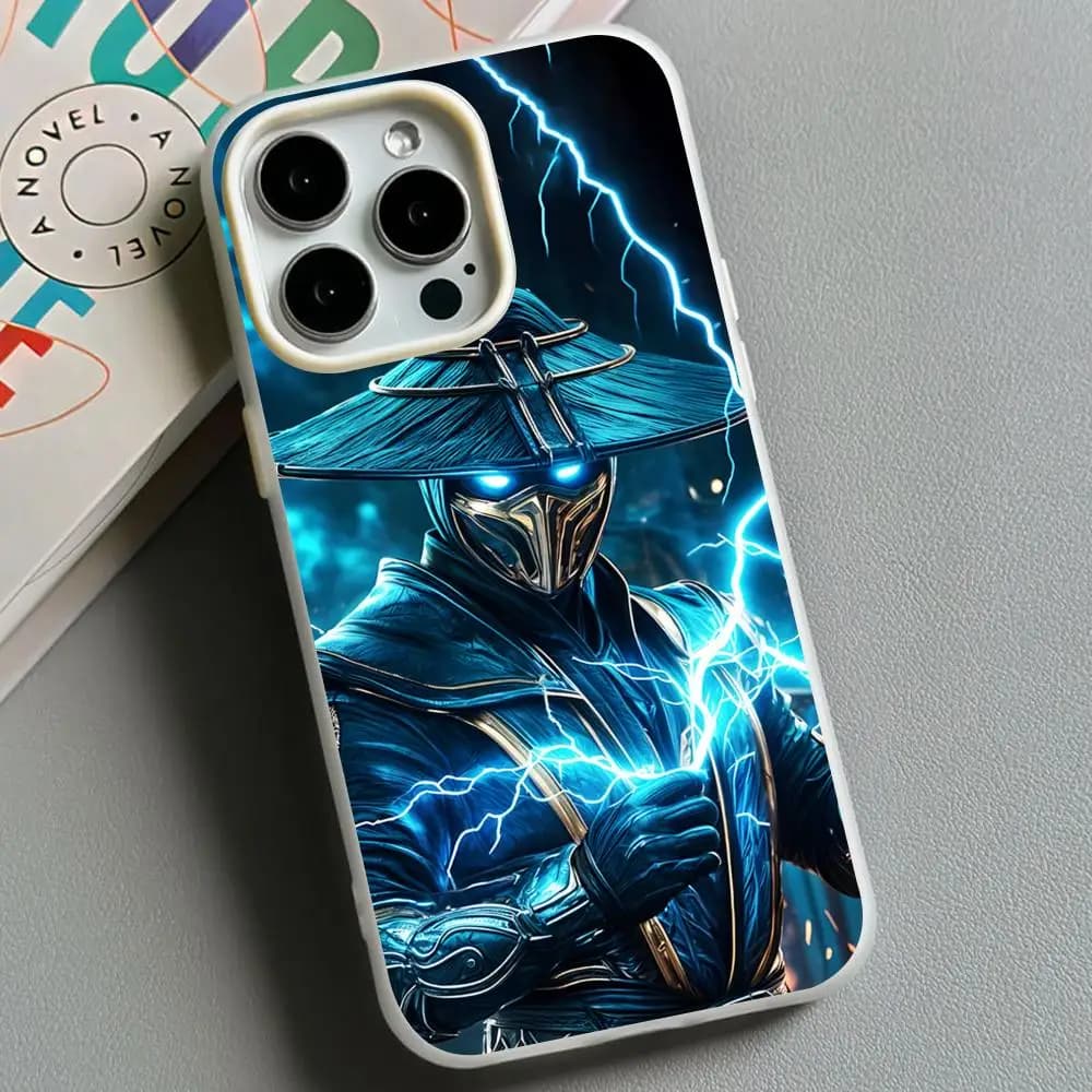 Cover per iPhone Mortal Kombat Raiden a doppio strato in gel bianco per modelli 17 16 15 14 13 12 11 Air Pro Max Plus