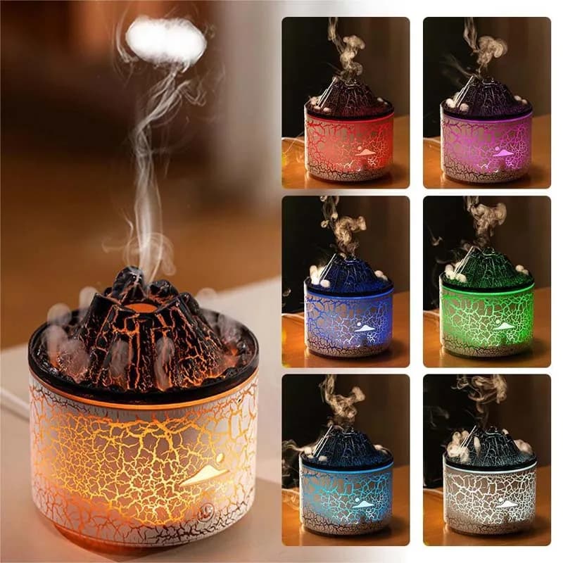 Umidificatore a Fiamma Vulcanica, Diffusore di Aromi da 180 ml, Diffusore di Oli Essenziali con Luce Notturna per Camera da Letto