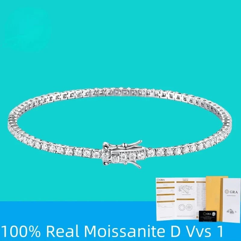 S925 Sterling Silver 3mm D Color Moissanite Tennis Bracelet Plated White Gold Bracelet for Women Man Sparkling Party Jewelry