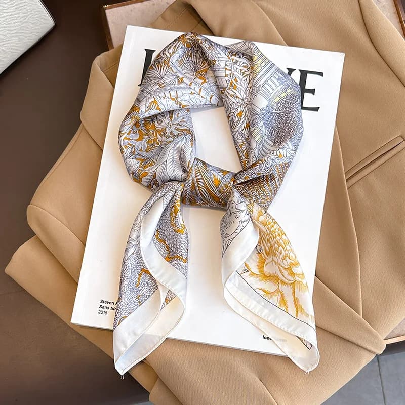 Square scarf with luxury silk sensation woman print floral neck handkerchief strap for hair scarf Office Bandana Echarpe Tie shawls wraps satin