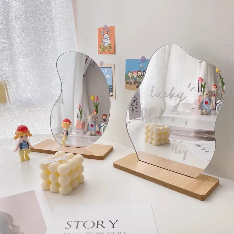 Specchio per il Trucco in Legno Irregolare a Forma di Nuvola, Specchio Decorativo Senza Cornice per Soggiorno, Camera da Letto, Bagno, Specchio per il Trucco in Acrilico