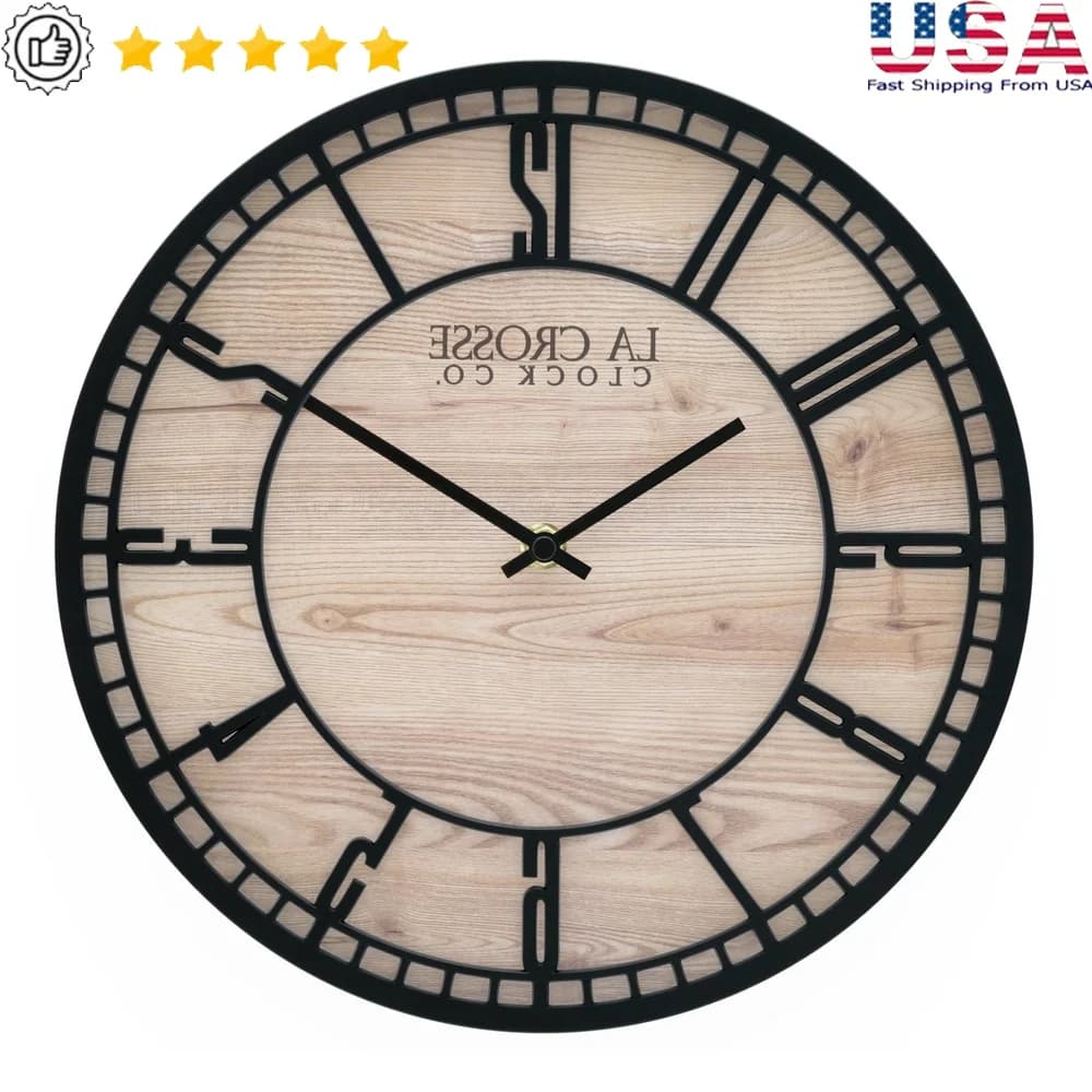 11.5 Inch Contemporary Wall Clock Stylish Design Quartz Movement Rustic background in fake wood Ideal for living room