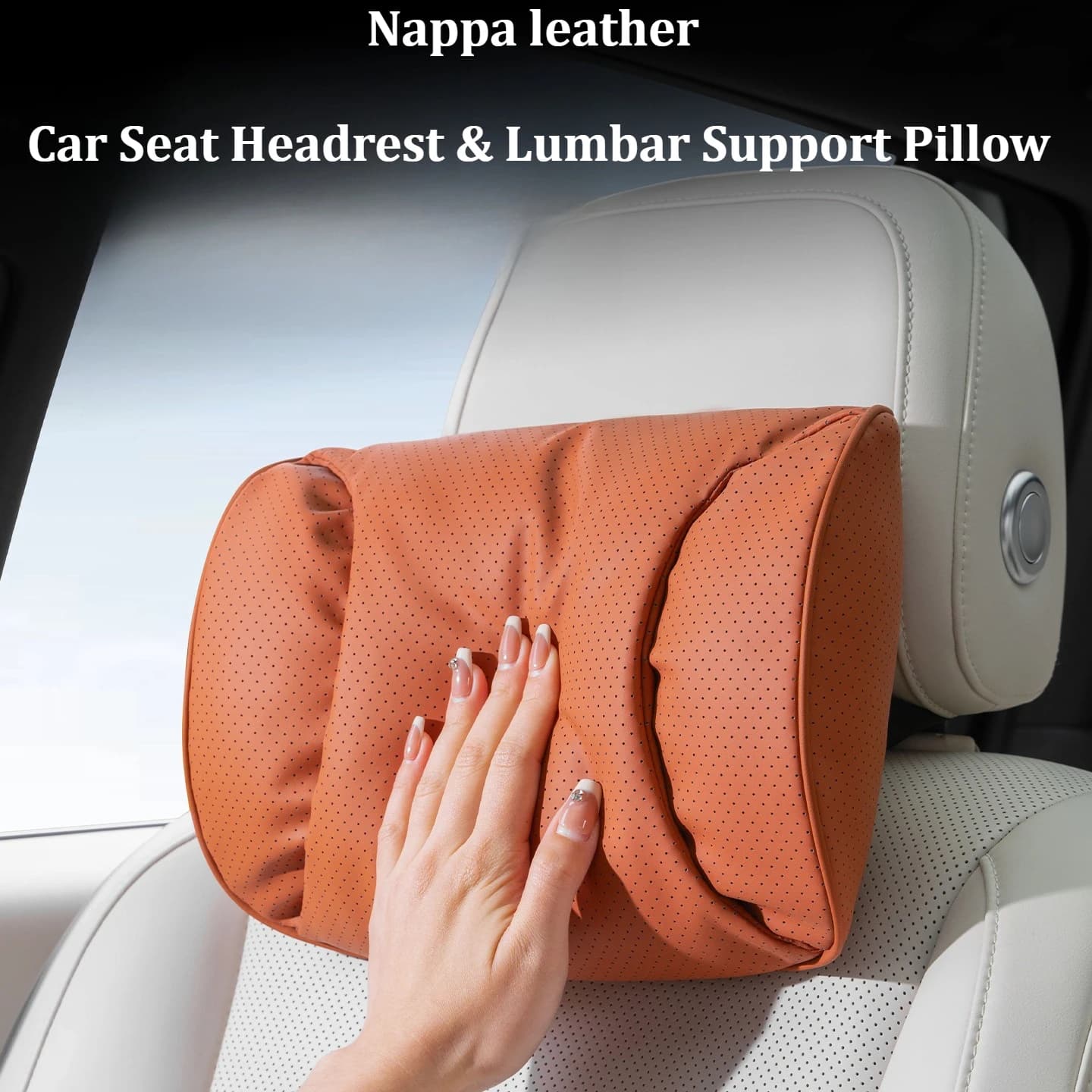 Nappa leather Car Seat Headrest Lumbar Support Pillow Neck pillow Waist Cushion Auto Interior Accessories for Long Drive Comfort