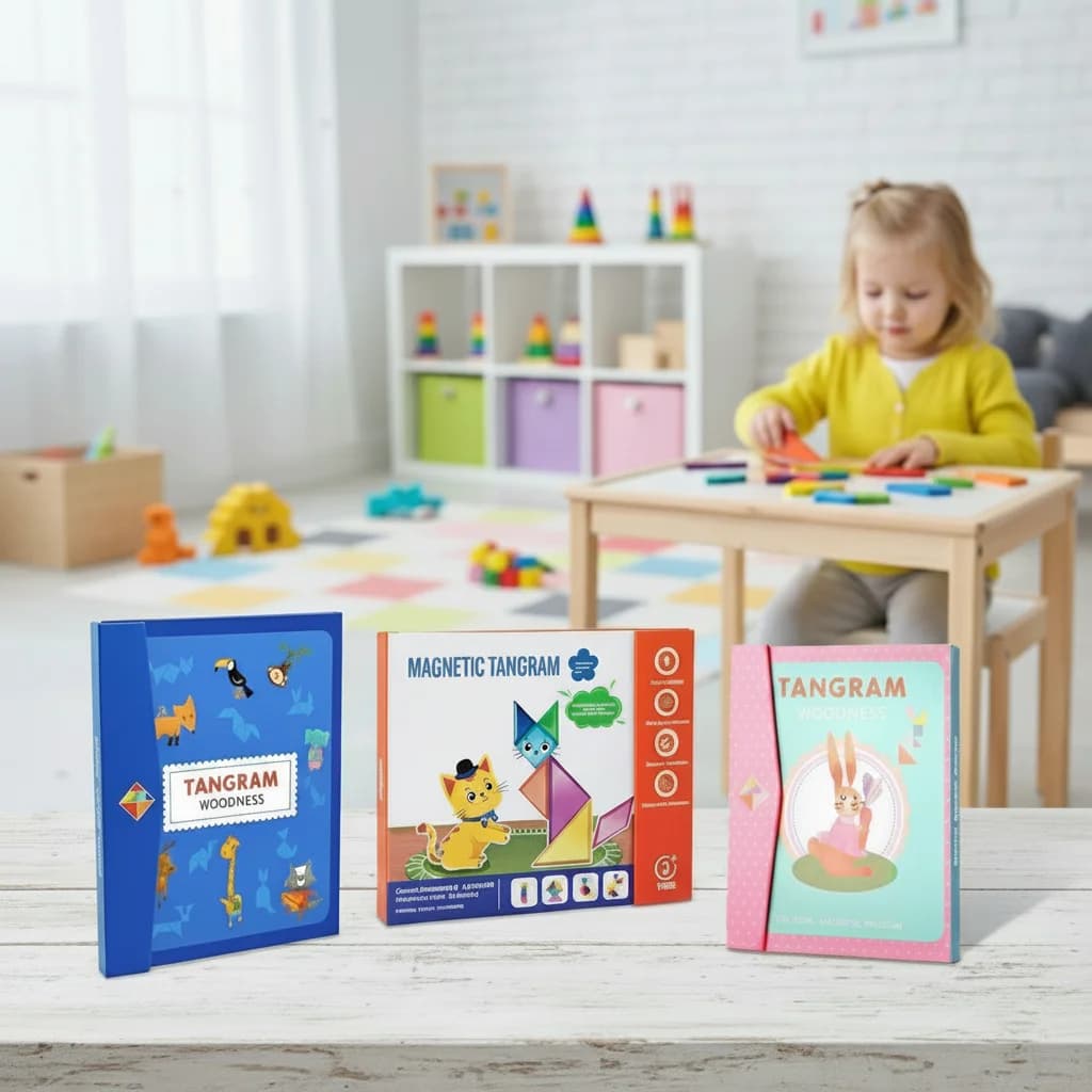 Gioco Puzzle Magnetico in Legno Tangram per Bambini, Gioco Educativo Montessori, Regalo per Bambini, Puzzle Colorato