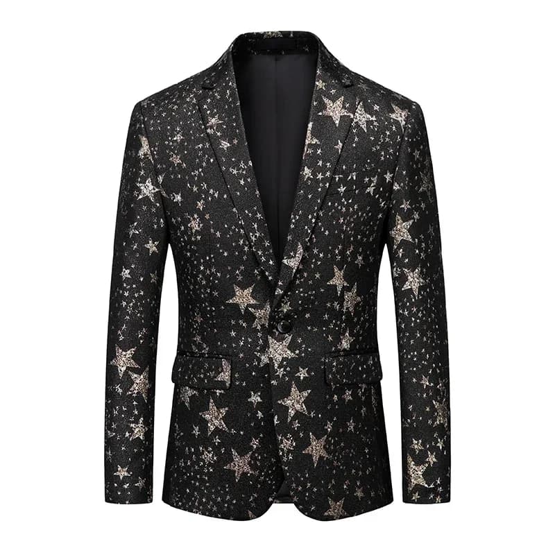 Blazer Elegante da Uomo con Stampa a Motivo Stellare 2026, Nuovo Modello Slim con Risvolto a Punta e Bottone Singolo, Giacca da Smoking per Feste, Balli e Cantanti, Taglie M-6XL