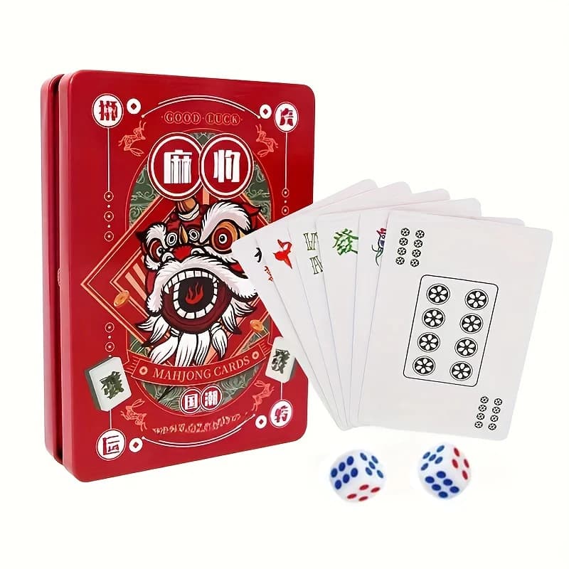 Mahjong Card Poker Game Set 144 Carte da gioco Mahjong 2 dadi Mini carte da gioco Mahjong cinesi per feste Attività familiari.