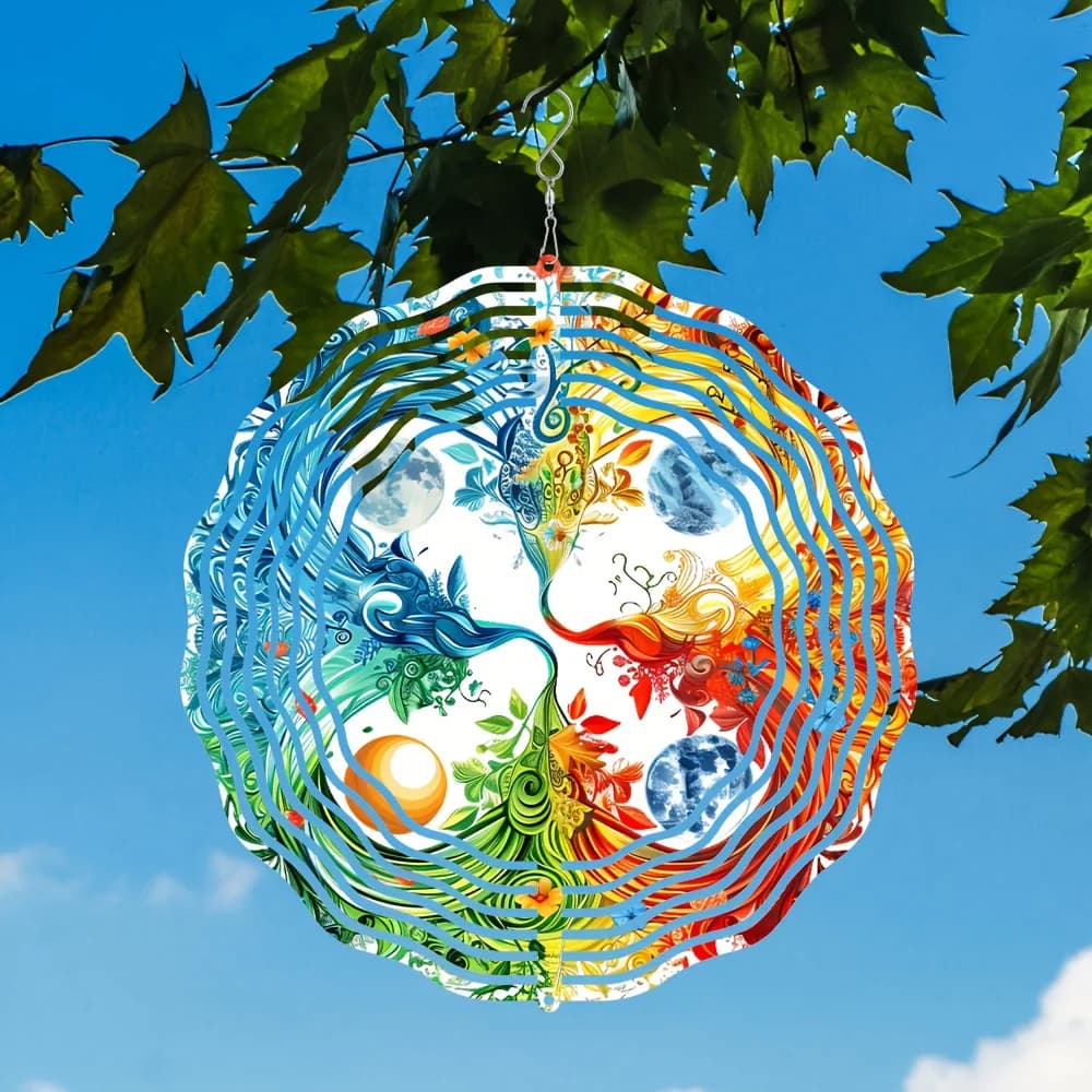 1pc 3D Mandala Wind Chimes with Spring 360° Swivel Hook Hanging Wind Spinner for Outdoor No electricity or batteries required