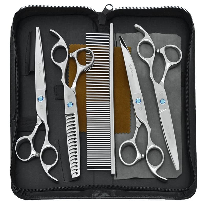 Purple Dragon 7 Inch Japan Steel Dog Grooming Scissors Pet Hair Straight Curved Cutting Shears 18 Teeth Thinning Clippers B0012B