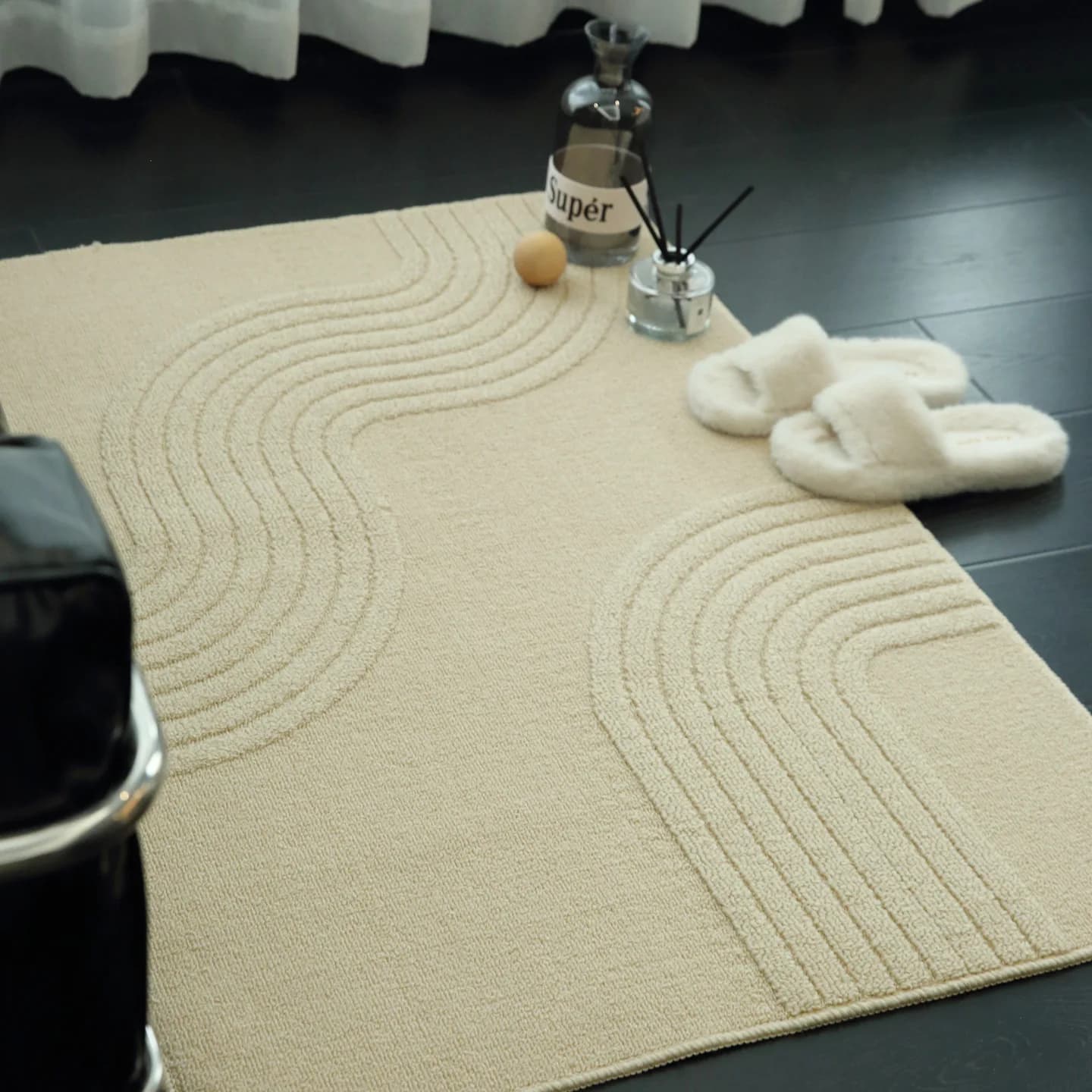 Weave Geometric Bedroom Rug Soft Cream Carpet Bedside Bathroom Mat Entrance Doormat Floor Non Slip Pad Aesthetic Home Room Decor