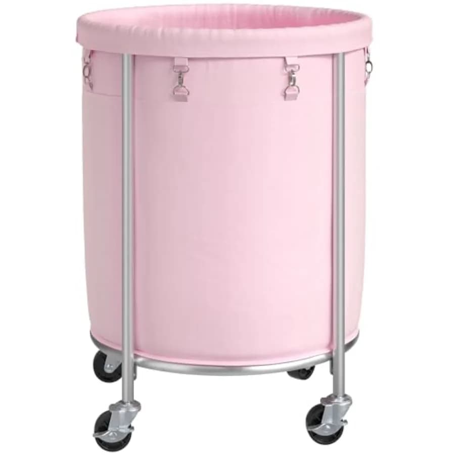 White Paper Basket with Wheel 170L, Rotating White Paper Basket with Removable Sack and Steel Frame, Round White Paper Trolley with 4 Wheels