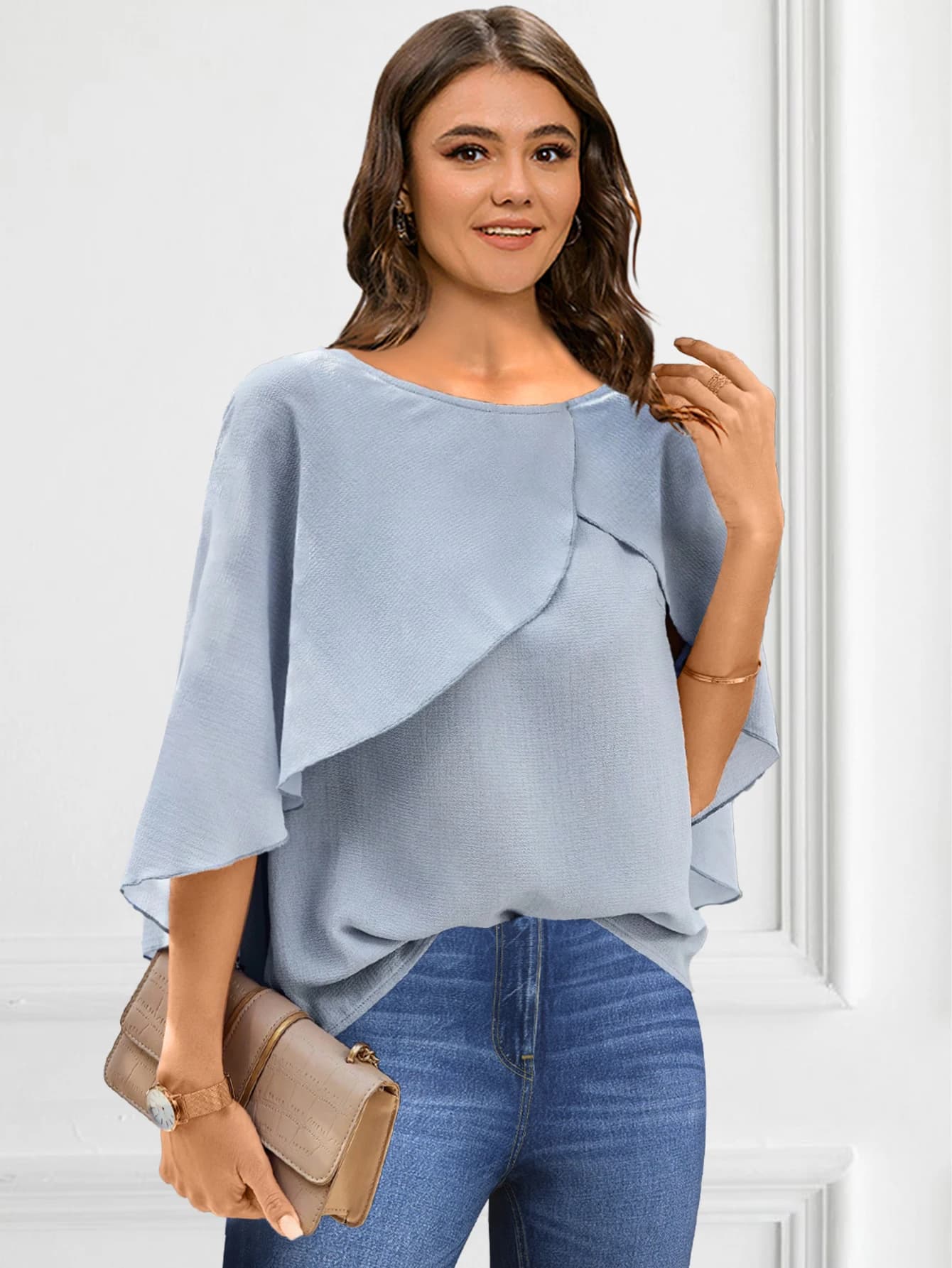 Women's Chiffon Blouse Strong Size, Crew Neckline, Sleeveless, Solid Color, Elegant, Large, Summer, Office, Casual, Top 2026