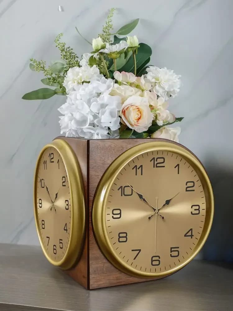 European style household wall corner double-sided wall clock, living room corner double-sided shell clock, creative quartz clock