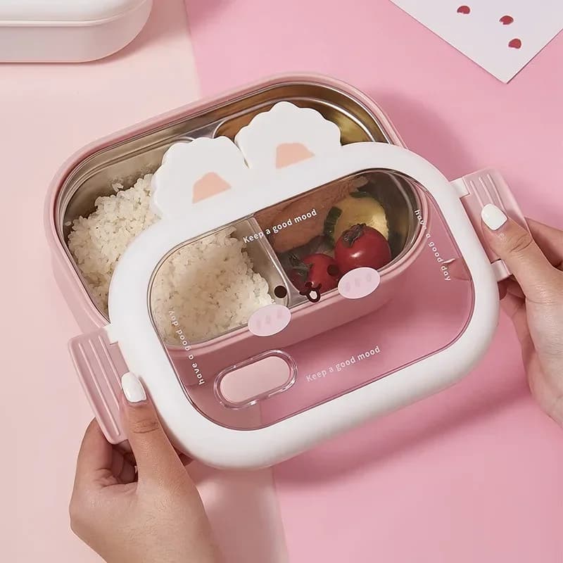 Scatola per il pranzo con coniglio carino Bento Box in acciaio inossidabile facile da pulire con fibbia Sigillata per la conservazione del calore Scatola per il pranzo per bambini e adulti