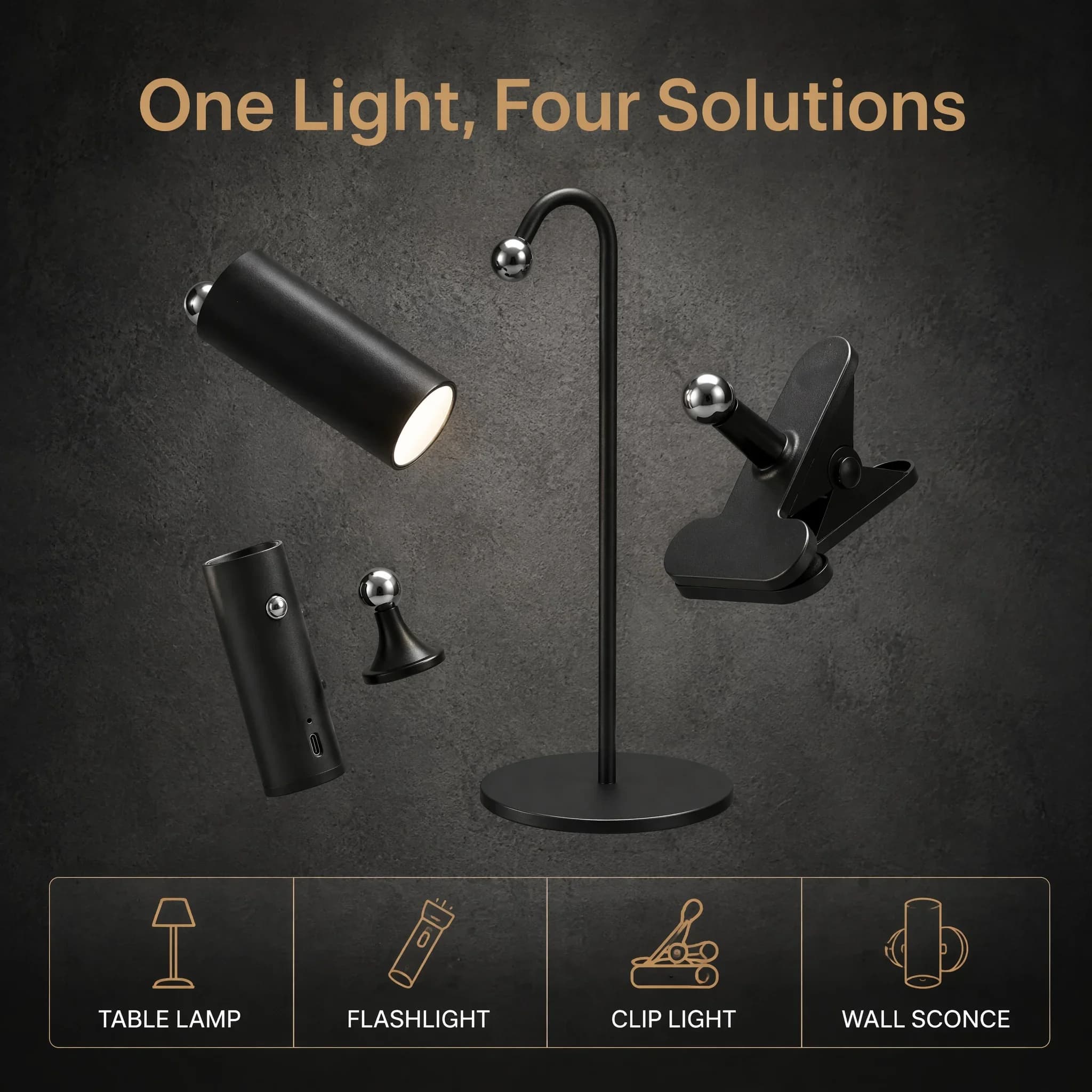 4-in-1MagneticTouchReadingLightRechargeableUSB-C Desk ClipWall Lamp Portable Handheld NightLight For Bedroom OfficeStudy Camping
