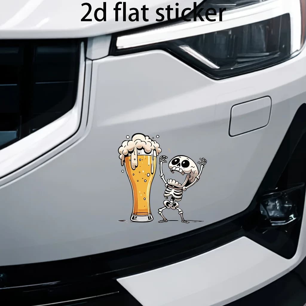 Decorazioni rimovibili per feste e bar, per auto, camion, finestre, pareti. Adesivo in vinile con tazza di birra a forma di teschio divertente, grande.