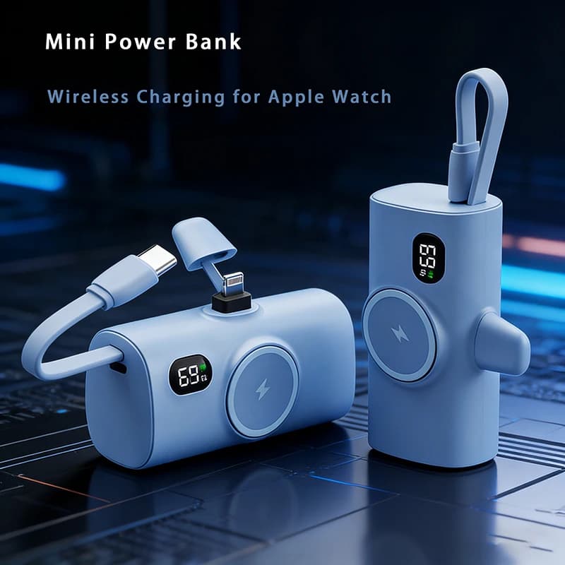 Mini Power Bank 5000mAh Caricabatterie Wireless Portatile per Apple Watch iPhone 16 15 Caricabatterie Esterno per Samsung Huawei Xiaomi